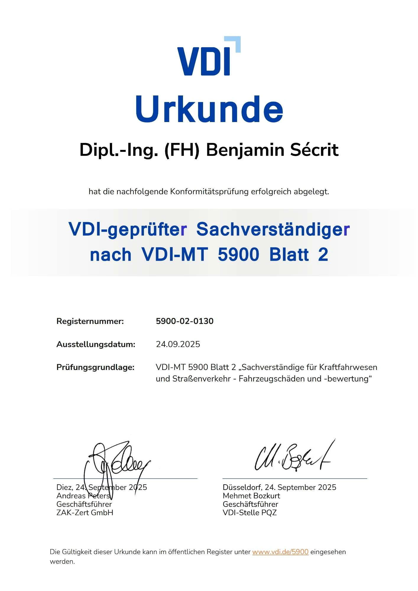 Geprüft nach VDI-MT 5900 Blatt 2